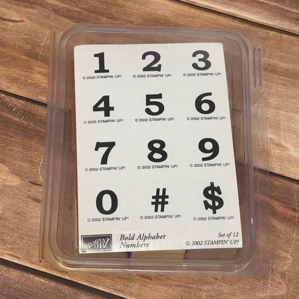 NIP 2002 STAMPIN' UP! BOLD ALPHABET NUMBERS WOOD MOUNTED RUBBER STAMP SET OF 12